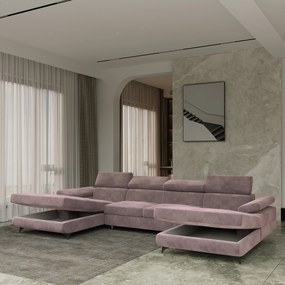 Masseno Narożnik DETTI  z funkcją spania i pojemnikiem na pościel Narozniki U, Rozkładana sofa - Wrzosowy, MONOLITH 62