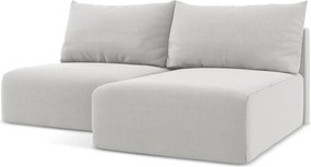 Jasnoszary aksamitny rozkładany/ze schowkiem narożnik (prawostronny/z szezlongiem) Kalena – Makamii