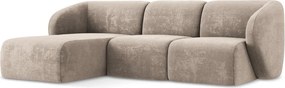 Jasnobrązowy narożnik z tkaniny szenilowej (lewostronny/z szezlongiem) Lani – Makamii