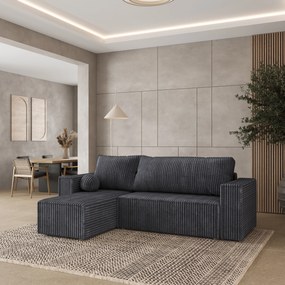 Masseno Narożnik RAVELO z funkcją spania i pojemnikiem na pościel Narozniki L, Rozkładana sofa - Grafitowy, TILIA 90