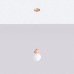 Lampy wiszące skandynawski Torch, szkło/drewno - 1 źródło światła 4000K - L.11 x H.124 cm - biały/naturalne drewno