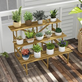 Outsunny regał na rośliny półka na kwiaty regał na kwiaty półka na rośliny stojak na kwiaty 3 stopnie drewno jodłowe kolor ciemnobrązowy 120 x 80 x 80 cm