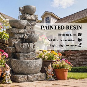 Outsunny Zewnętrzna Fontanna Ogrodowa z Żywicy z Oświetleniem LED, Pompą i Kamiennym Wyglądem 34 x 36 x 80 cm | Aosom PL