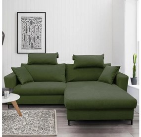 Rozkładany narożnik w układzie L z pojemnikiem na pościel HORTA, prawostronny, zielony