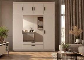 Szafa Ele 4 176 cm dąb piaskowy z lustrem – czterodrzwiowa z 2 szufladami, półkami i drążkami
