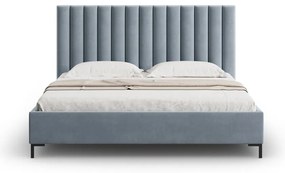 Jasnoniebieskie tapicerowane łóżko dwuosobowe ze schowkiem i stelażem 160x200 cm Casey – Mazzini Beds