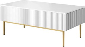Stolik kawowy Nicole 120 cm z szufladami i metalowymi nogami - biały mat / złote nóżki
