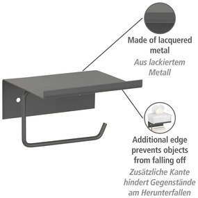 Antracytowy samoprzylepny metalowy uchwyt na papier toaletowy z półką Desulo – Wenko