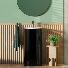 Umywalka z konglomeratu wolnostojąca okrągła czarna błyszcząca 87 x 44 cm KALMI BLACK GLOW z otworem
