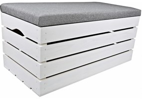 Pufa kufer skrzynia drewniana sosnowa siedzisko 80cm malowana biała