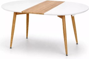 Nowoczesny stół Calipso półokrągły rozkładany 160-200 cm z białym blatem MDF i nogami ze stali w kolorze dąb san remo