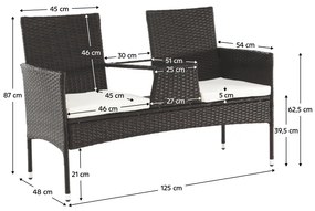Ławka ogrodowa ze stołem i poduszkami,brązowy/kremowy, LALIT