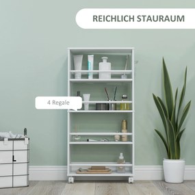 HOMCOM Regał wielofunkcyjny na kółkach, wąski, 4 półki, 45x15x91 cm, Biały