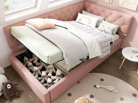 Sofa z łóżkiem 90×200 cm - z welurową tkaniną - ze stelażem listwowym - różowa (bez materaca)