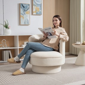 HOMCOM Obrotowy Fotel Tapicerowany, Nowoczesny Fotel Klubowy z Ramą z Drewna Kauczukowego, do Salonu, Sypialni, Kremowy