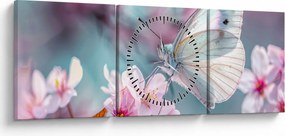 Obraz - Motyl na drzewie wiśni (z zegarem) (90x30 cm)