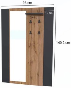 Nowoczesny wieszak ścienny z lustrem dąb wotan + czarny L0-M60