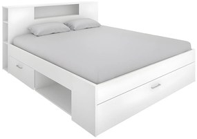 Łóżko z zagłówkiem, skrzyniami i szufladami - 160x200 cm - Kolor: biały - LEANDRE
