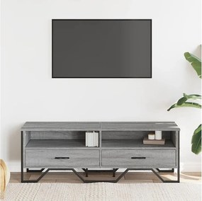 Szafka RTV Sonoma Szara 122x34x41 cm z LED, Drewno Inżynieryjne, Metalowe Uchwyty i Duża Przestrzeń Do Przechowywania