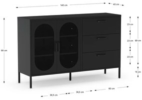 Czarna komoda 140x90 cm Diora – Marckeric