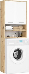 Słupek łazienkowy AKORD FIN do zabudowy pralki Dąb Artisan, Biały 64 cm wnęka 2 drzwi 4 półki 64x30x180 cm