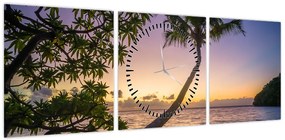 Obraz palmy na plaży (z zegarem) (90x30 cm)