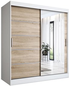 Szafa przesuwna 180 cm biel + dąb sonoma - Marmos 5X