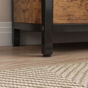 Brązowa rustykalna szafka na buty w stylu loft 60x130x30 cm - 3 półki, MDF + metal, industrialny design