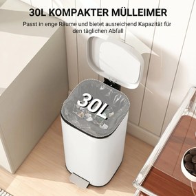 HOMCOM 30L kosz na śmieci pedałowy z pokrywą, funkcja Soft-Close i zatrzymania otwartej pozycji do kuchni i domu | Aosom PL