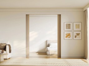 Podwójne drzwi przesuwne z systemem chowanym w ściani, z drewna i ryflowanego MDF – 2 × wys. 205 × szer. 93 cm – AREZO.