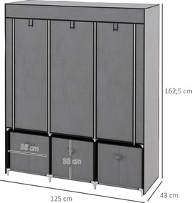 HOMCOM Szafa Składana z Tkaniny Flizelinowej 3 Szuflady Szara 125x43x1625cm | Aosom PL