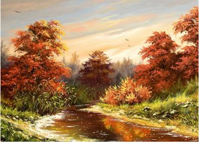 Obraz rzeki w jesiennym krajobrazie, obraz olejny (70x50 cm)