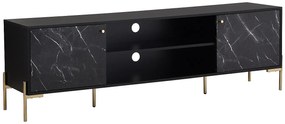 Szafka RTV z 2 zamykanymi schowkami i 2 wnękami z MDF i metalu - Efekt czarnego marmuru i Złoty - CIEMILA marki Pascal Morabito