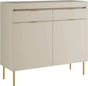 Komoda dwudrzwiowa Sentia 105 cm z dwoma szufladami - kaszmir / złoty