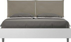 Łóżko podwójne z pojemnikiem, podnoszone, 160x190 cm, drewno jesionowe białe, poduszki ze skóry ekologicznej, kolor cappuccino Egos Appia