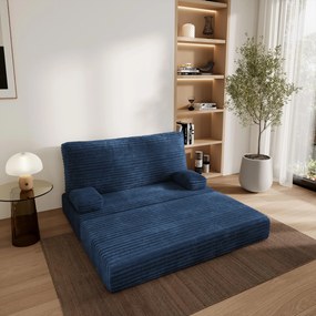 Masseno Sofa piankowa LADIA z funkcją spania, Kanapa z pianki do salonu, Bezmontażowa, Tkanina sztruksowa – Niebieski TILIA 77