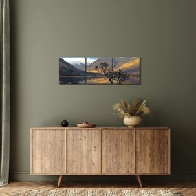 Obraz - Góry nad jeziorem (z zegarem) (90x30 cm)