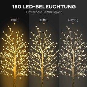 HOMCOM LED Drzewo 180 cm, Drzewo Świetlne, Wiśniowe z 180 diodami LED, 3 poziomy jasności