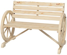 Outsunny Ława ogrodowa, Design z kołami wozu, dla 2 osób, Drewno świerkowe, ciemnobrązowe, 105,5 x 56 x 79 cm, Naturalne