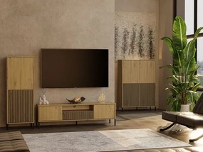 Wąska komoda z lamelami na nóżkach dąb artisan - Valdi 5X