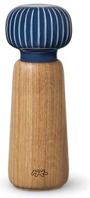 Młynek do przypraw z drewna dębowego z ciemnoniebieskim porcelanowym detalem Kähler Design Hammershoi, wys. 17,5 cm