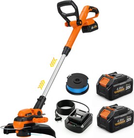 Outsunny Akumulatorowa podkaszarka 21 V z 2 x 4,0 Ah akumulatorami i ładowarką, szerokość cięcia 25 cm, regulowany teleskopowy uchwyt | Aosom PL
