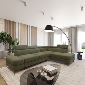Masseno Narożnik AVISE z funkcją spania i pojemnikiem na pościel Narozniki L, Rozkładana sofa - Zielony, MATT VELVET 38