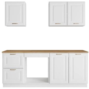 Zestaw mebli kuchennych - Z blatem 200 cm - Biały i naturalny - CELOMIA