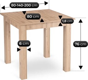 Stół Kwadratowy Rozkładany BEN 80-200 cm Dąb Artisan Skandynawski