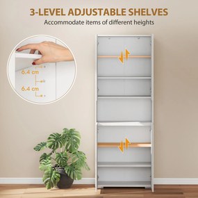 HOMCOM Wysoka szafka kuchenna 180 cm, z funkcją cichego zamykania i regulowanymi półkami, biały wysoki połysk | Aosom PL