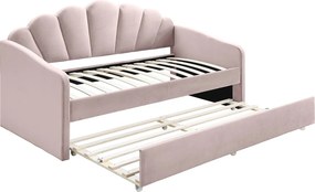 Łóżko wysuwane muszla 2 x 90 x 190 cm - Welur - Różowy + Materac - ELUSIA