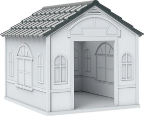 PawHut Buda dla psa z dachem dwuspadowym, odporna na warunki atmosferyczne, z tworzywa sztucznego, 65 x 75,7 x 63 cm, Szary