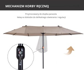 Outsunny Parasol Owalny Podwójny Ogrodowy z Korbką Jasnokawowy 460x270x240cm Idealny na Targ i Taras | Aosom PL