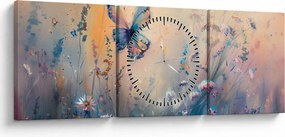 Obraz - Łąka z motylem II (z zegarem) (90x30 cm)